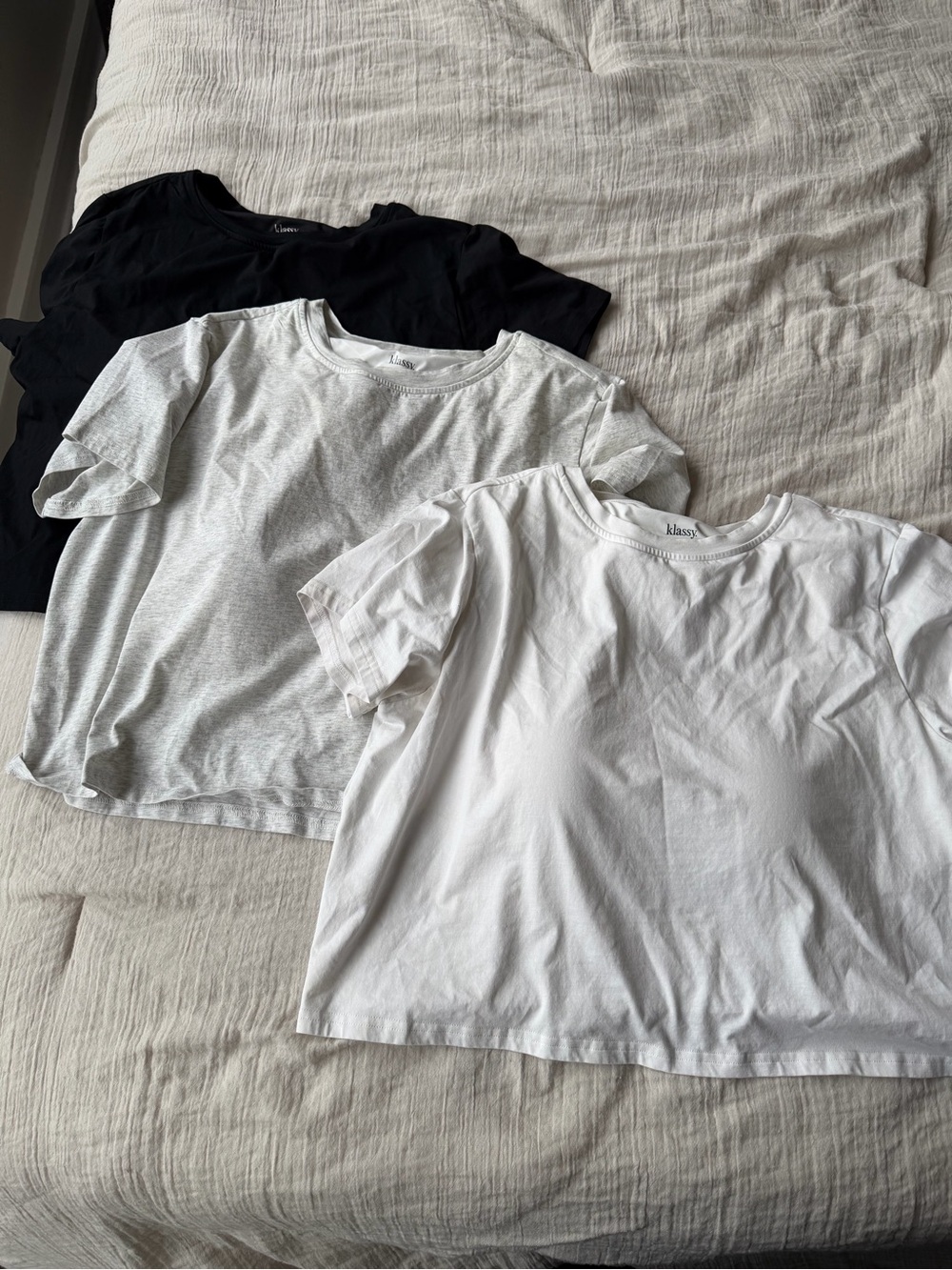 Klassy Cotton Tee Brami Pack— White, Light Gray, Black with built in bras
